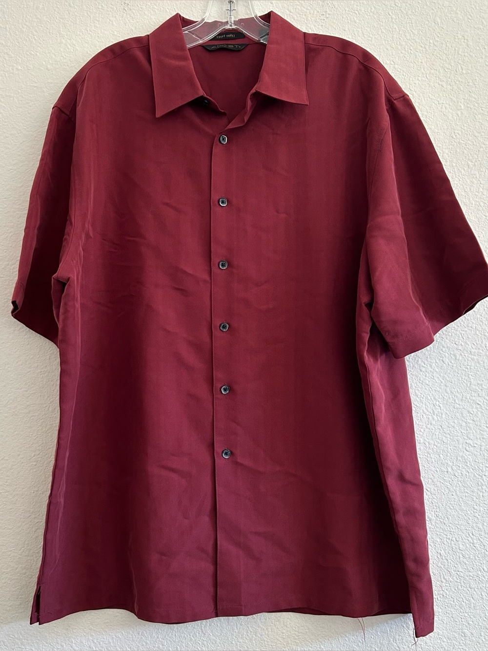 Axist Short-Sleeve Modal Blend Button Down Shirt in Wine Red